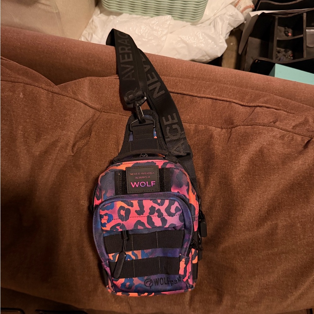 WOLF Crossbody Bag with Pink and Blue Leopard Print